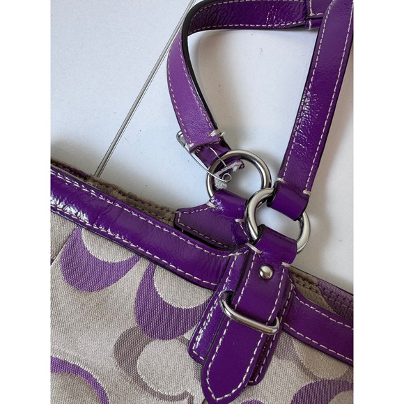 Y2K Coach Signature Tote Bag Women Purple Tan Monogram Patent Trim Aesthetic - Picture 4 of 12